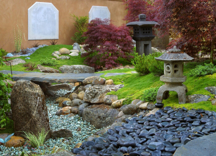 Zen garden with rocks and stones.