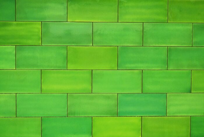 A green tiled wall resembling a vegetable garden.