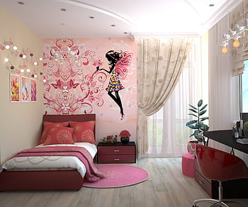 A pink-themed bedroom.