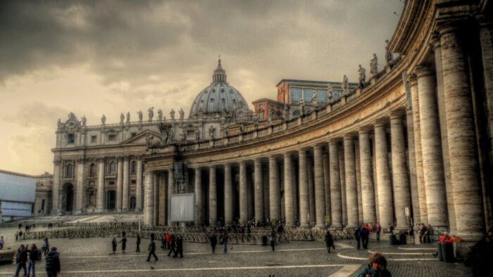 St Peter's Square showcases ancient architecture in Rome, Italy.