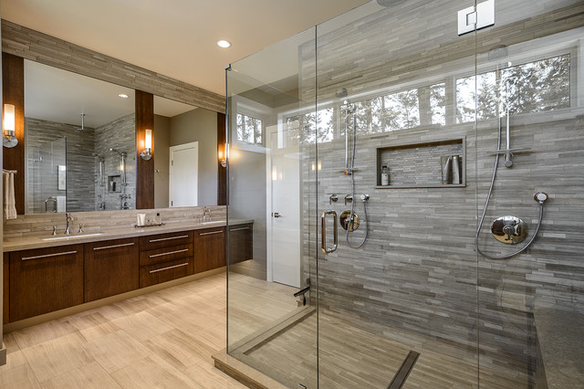 A glass shower stall for modern bathroom design ideas.