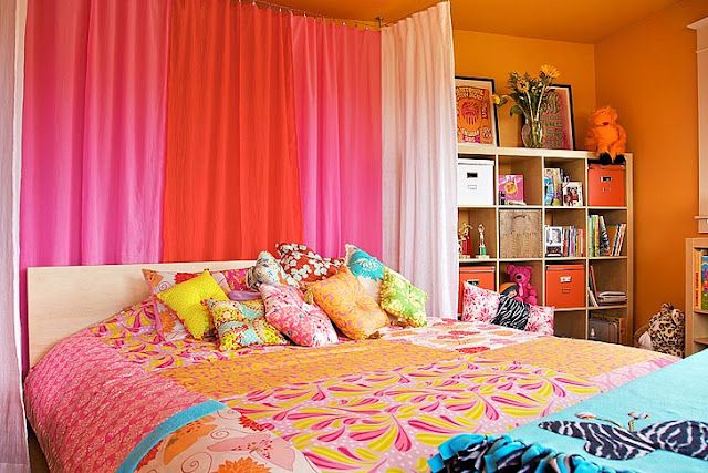 A colorful bed with headboard ideas.