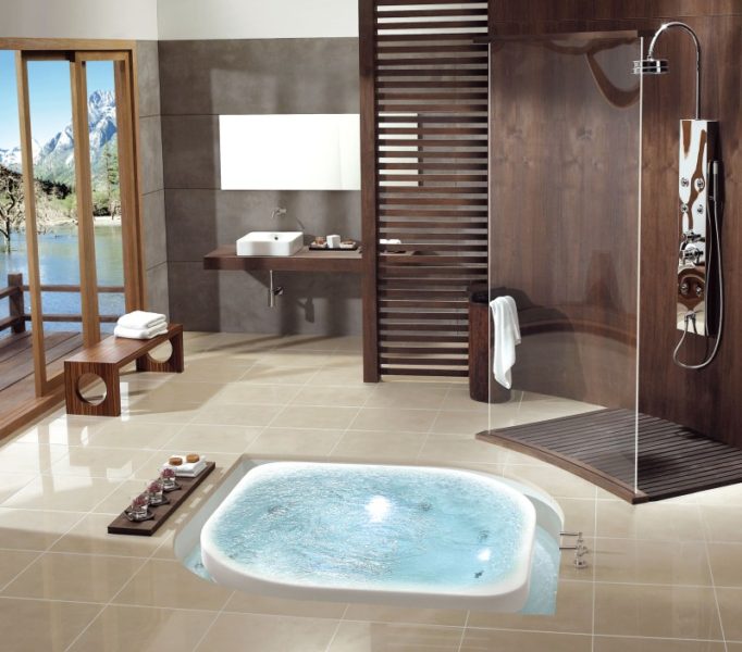 A bathroom with a shower and bathtub design ideas.