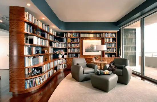 Home Library with bookshelves and chairs.
