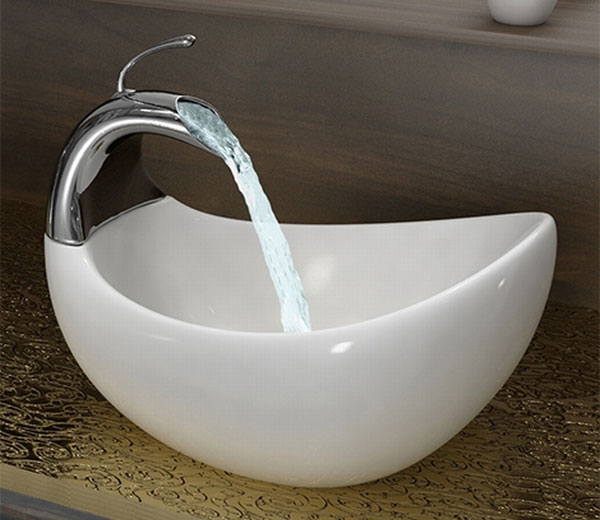 A white bathroom sink with a water stream showcasing bathroom sink ideas.