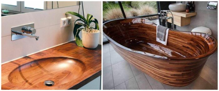 wood tub and sink