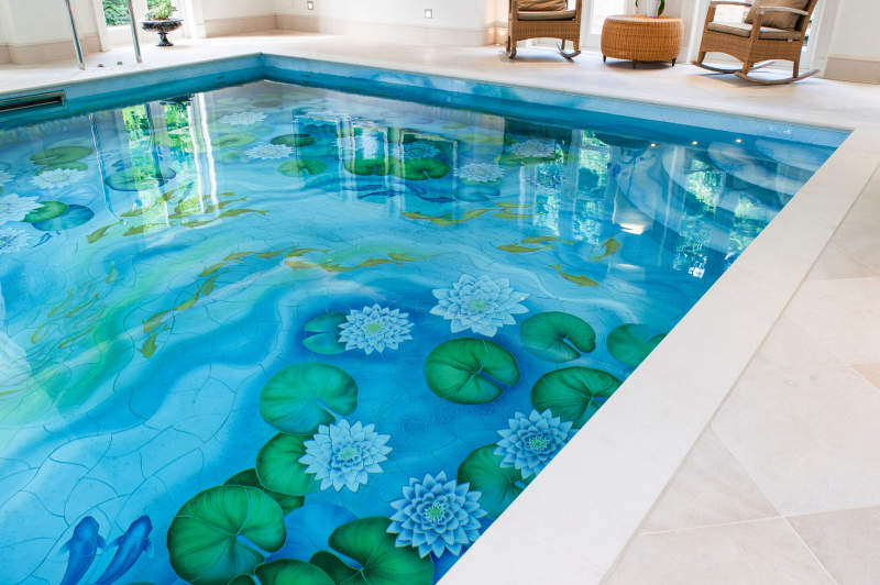Add Breathtaking Murals of Water Lilies to Your Swimming Pool to Make it Memorable.