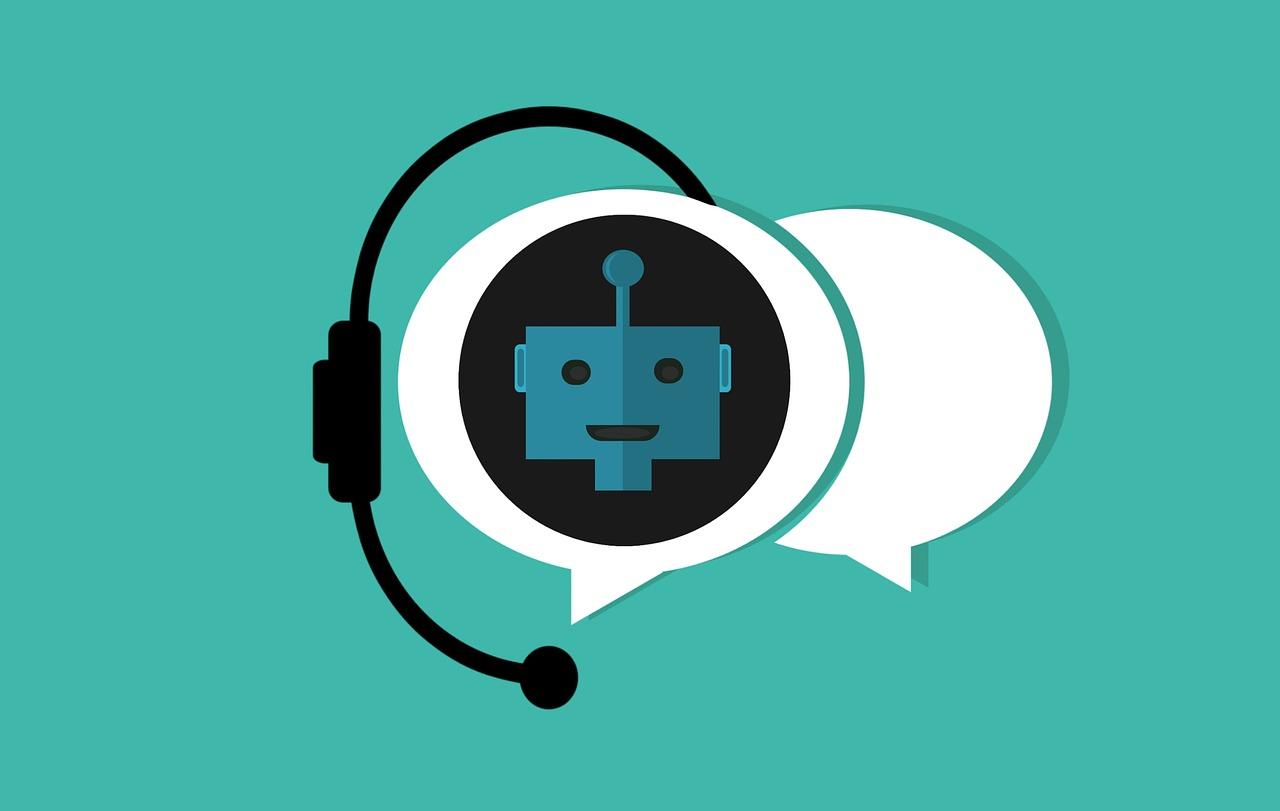 A robot offering advice on how to choose the right home security system through speech bubbles and a headset.
