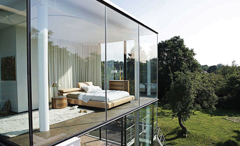 A glass house featuring architectural glass.