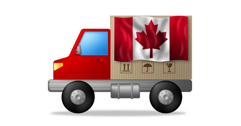 A truck with a Canadian flag representing Canada.