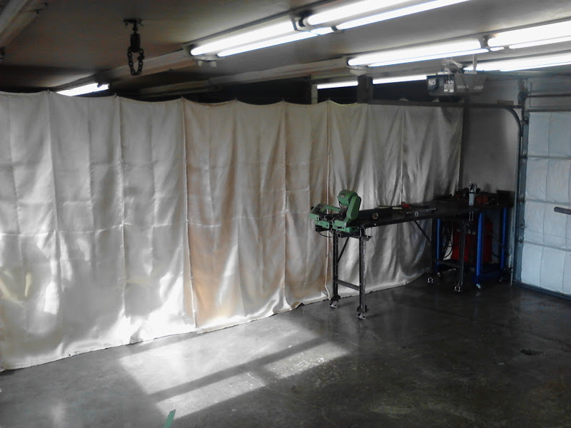 A white garage curtain.