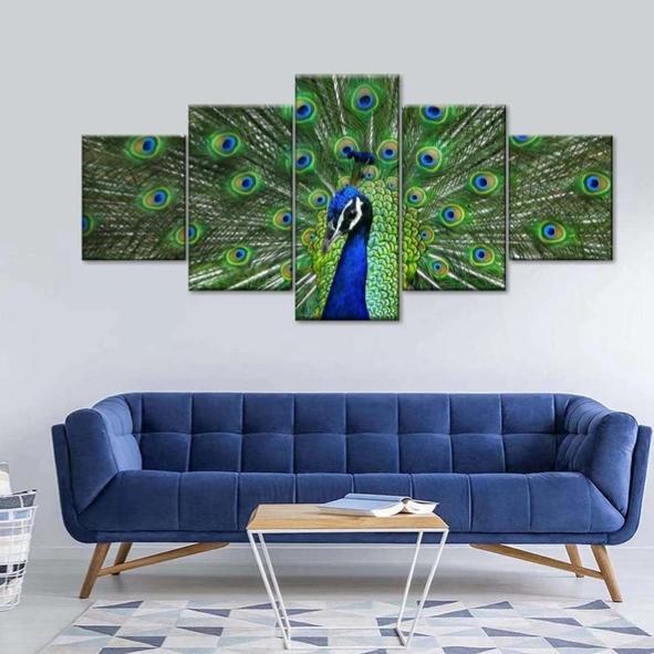 Sustainable peacock feathers canvas wall art.