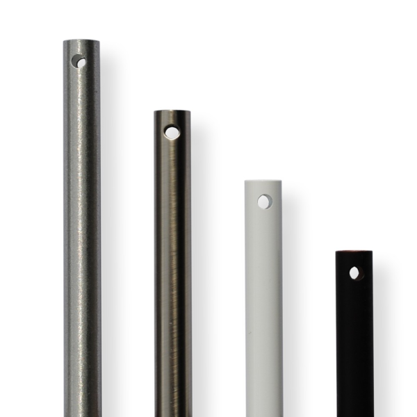 Four different types of metal rods on a white background.