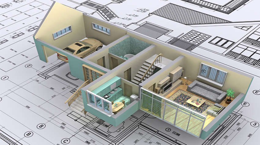A 3D rendering company's blueprint of a house.