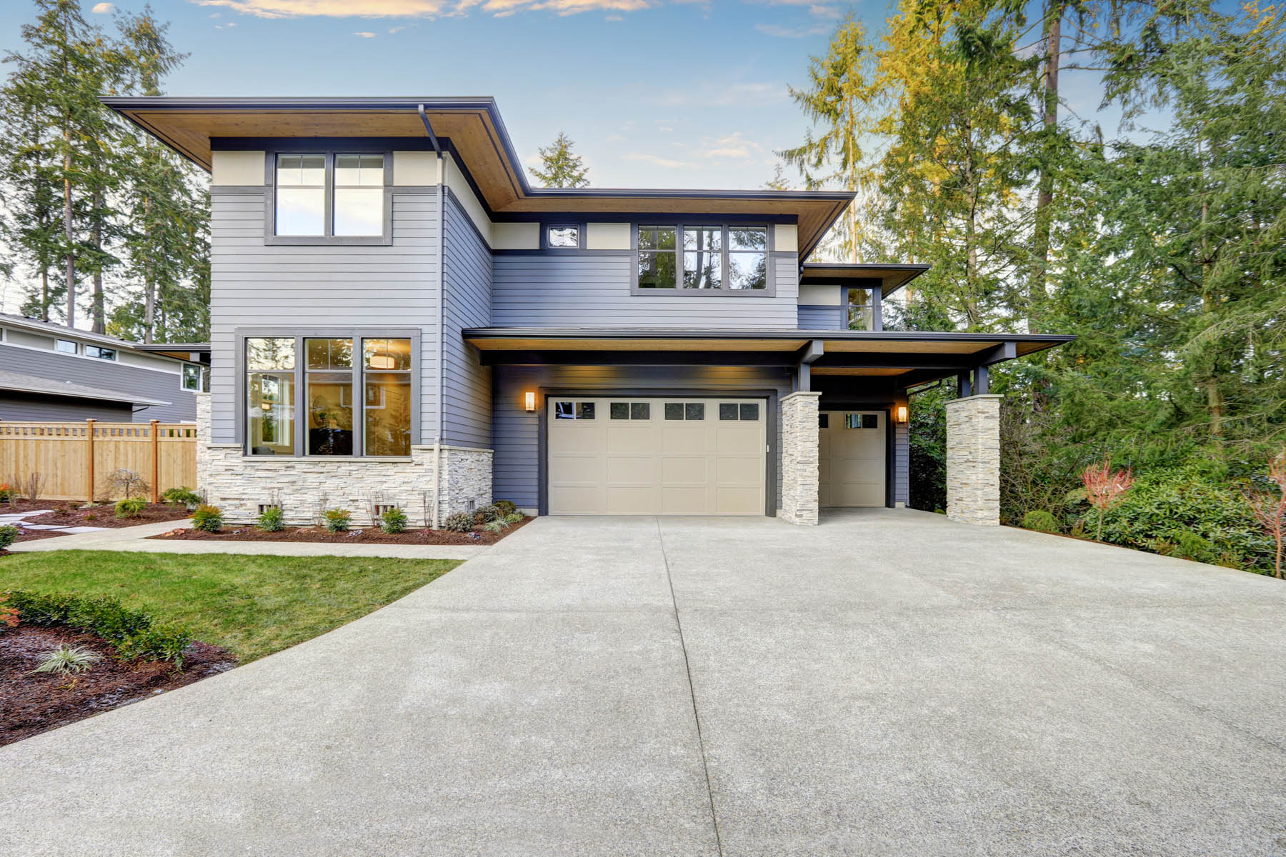 Keywords: driveway, heating system

Modified description: A modern home with a heated driveway.