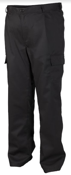 Black cargo pants with pockets, perfect as work pants.