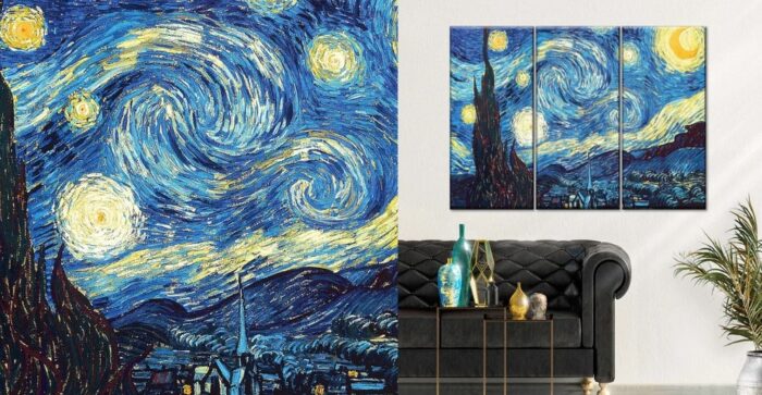 A wall art featuring a starry night painting in a living room.