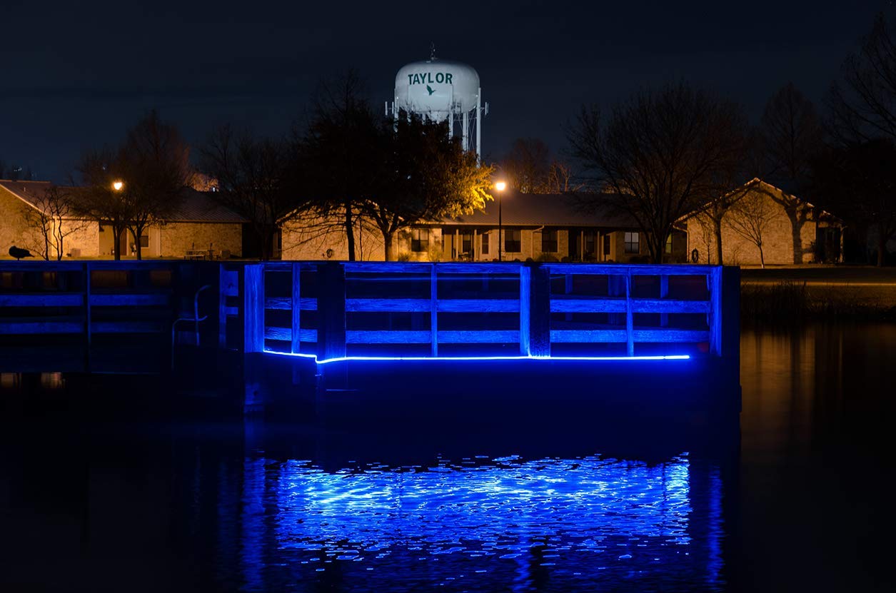 A dock with LED Strip Lights.