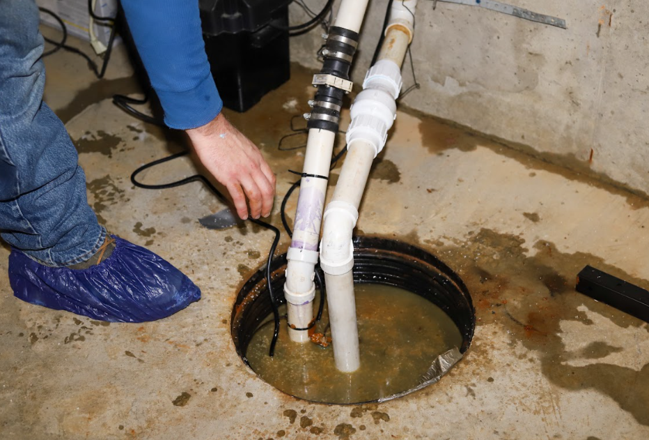 A man working on waterproofing in a basement.