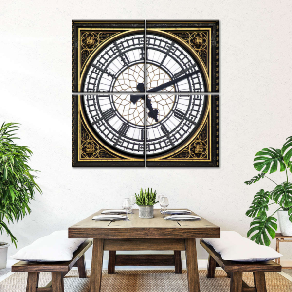 A big ben clock on a wall in a dining room, perfect for decorating the living room.