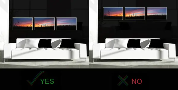 Three pictures of sunsets in an interior design.