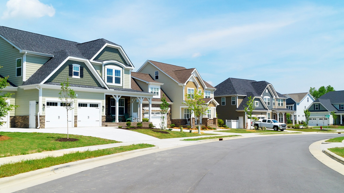 A row of homes on a suburban street.