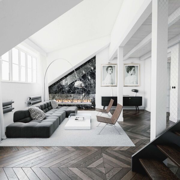Renovating a white and black living room.