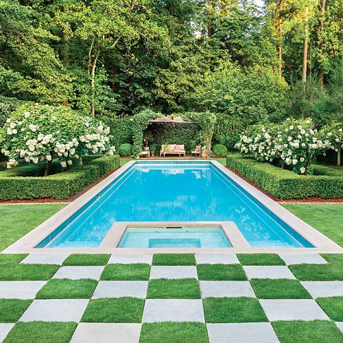 Pool with checkerboard paving