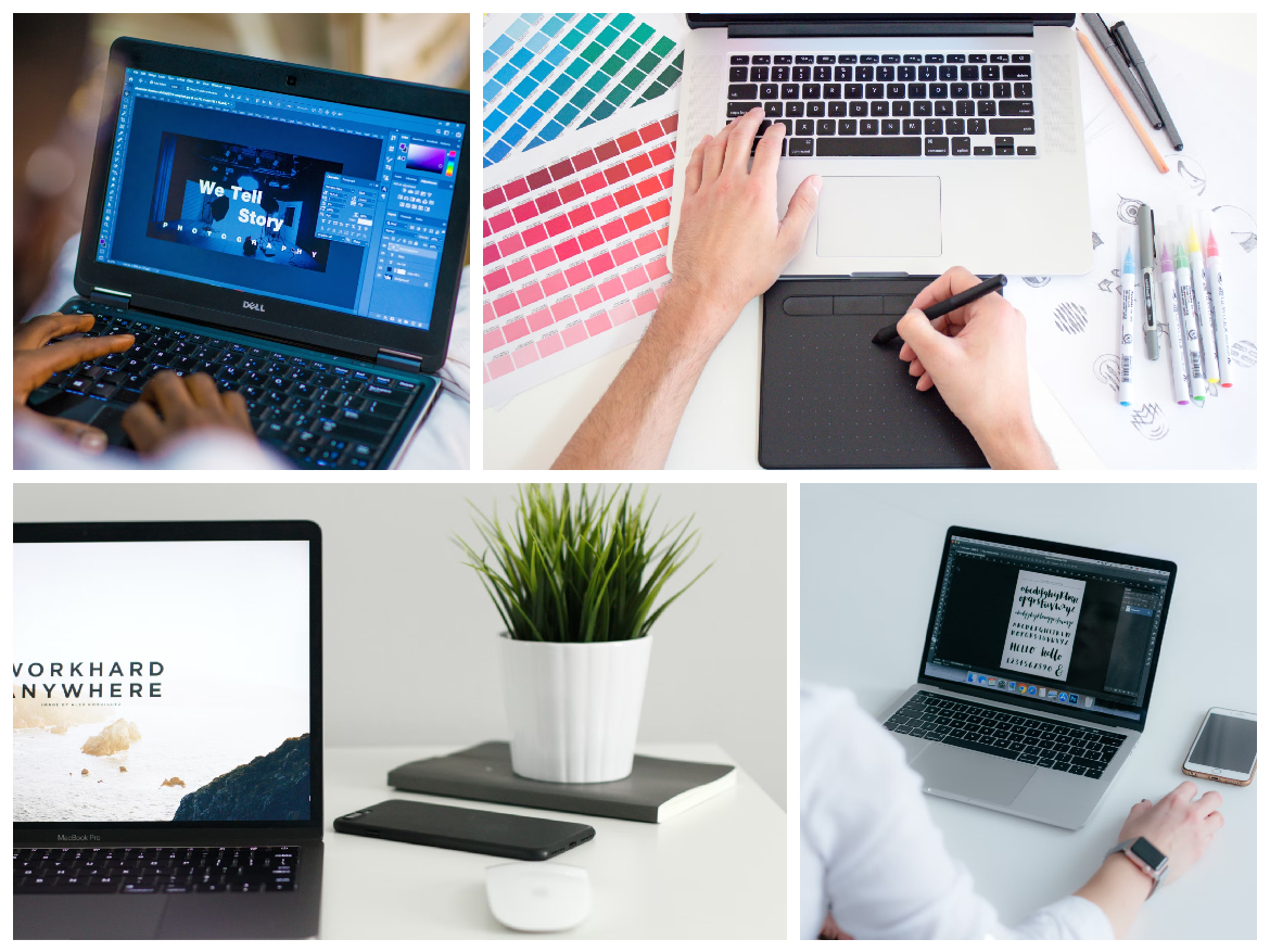 A collage of images showing a laptop, a tablet, and a laptop showcasing image creation mastery.