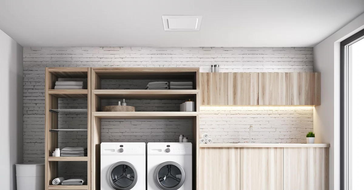 A laundry room with exhaust fans.