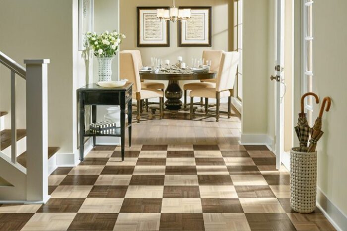 A checkered floor hallway upgrades home.