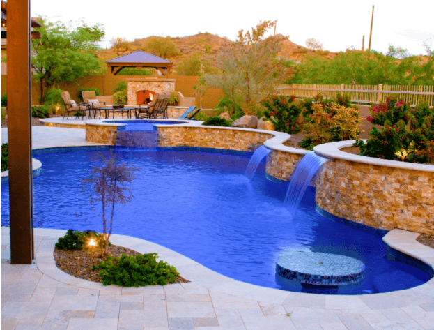 A water pool with a waterfall.