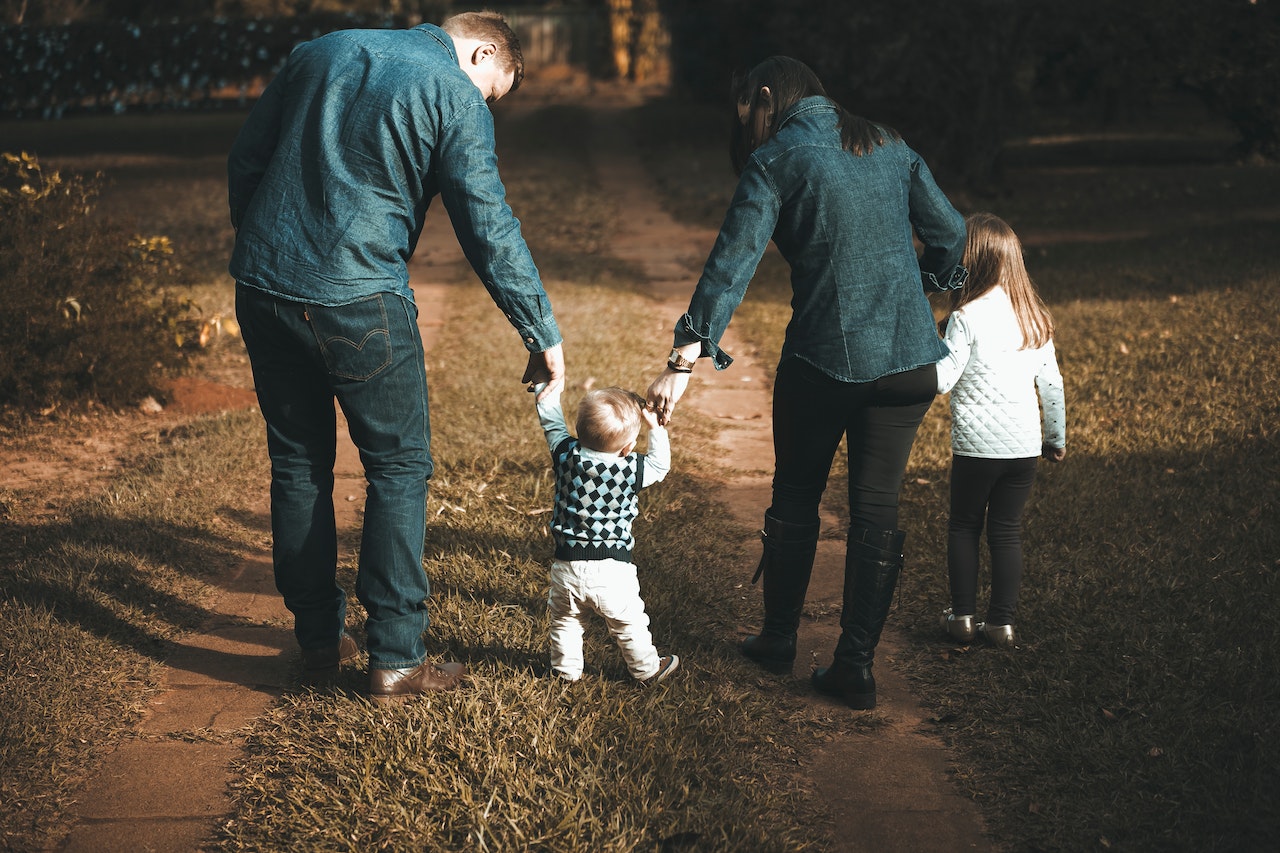 A family walking down a path.