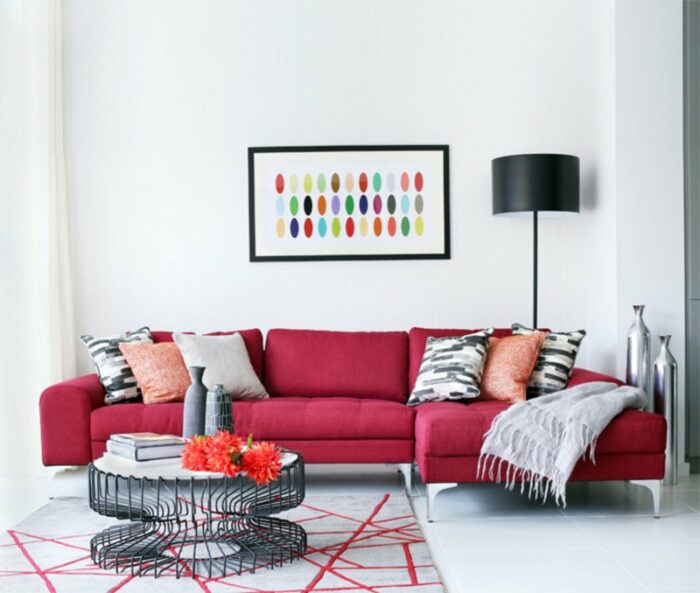 Re-Aligning Your Living Room with a red sectional sofa.