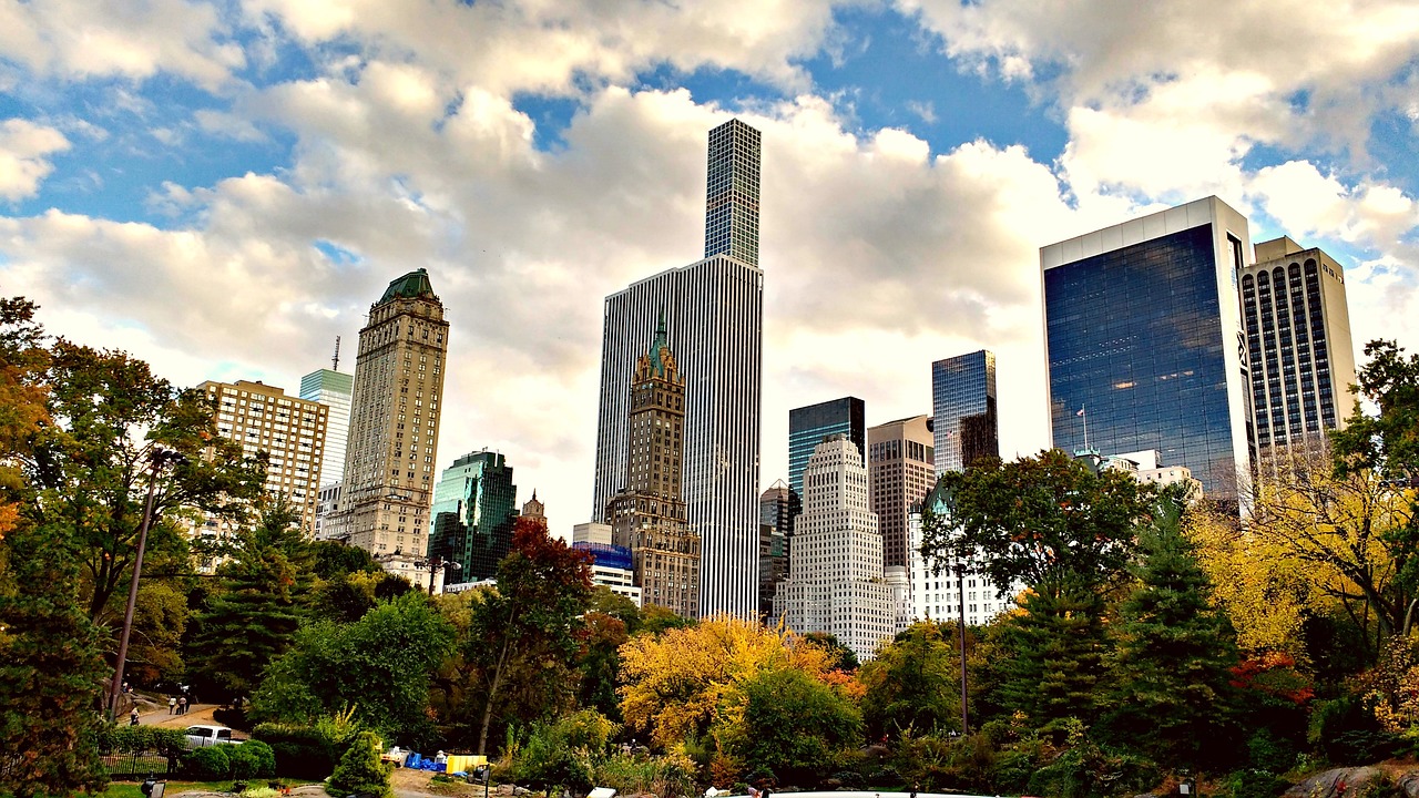 Central park in new york city surrounded by skyscrapers.