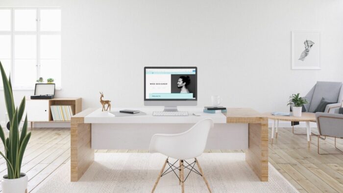 Keywords: white office, computer, desk