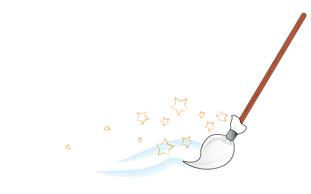 A cleaners broomstick with stars flying in the air.