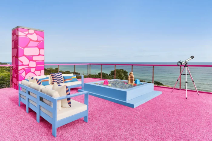 Stay at Barbie's pink patio with ocean view at Malibu DreamHouse.