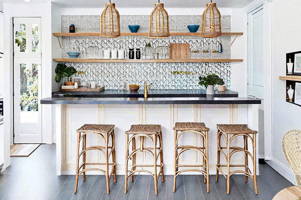 A home bar with stools.
