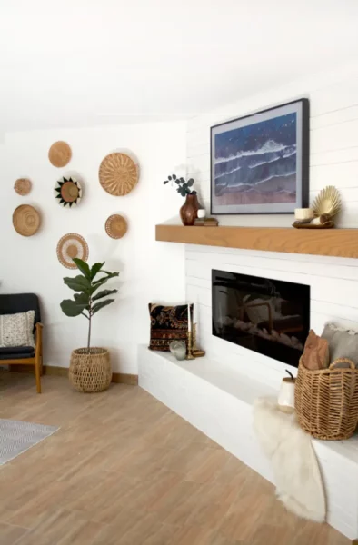 A minimalist mantel with a simple mantel shelf and a few simple pieces to create a focal point