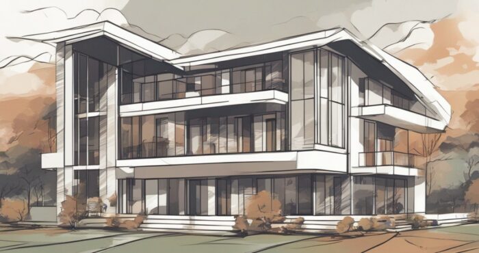 A modern house sketch in the countryside.