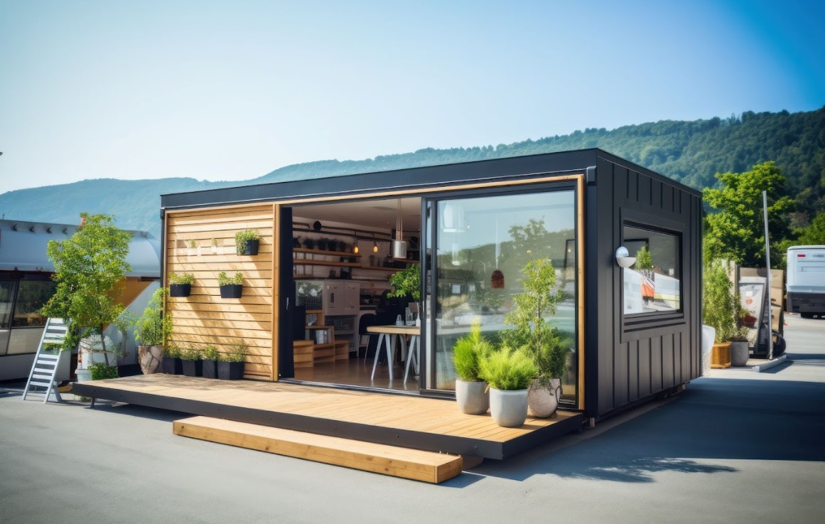 A small container house converted into a garden room.