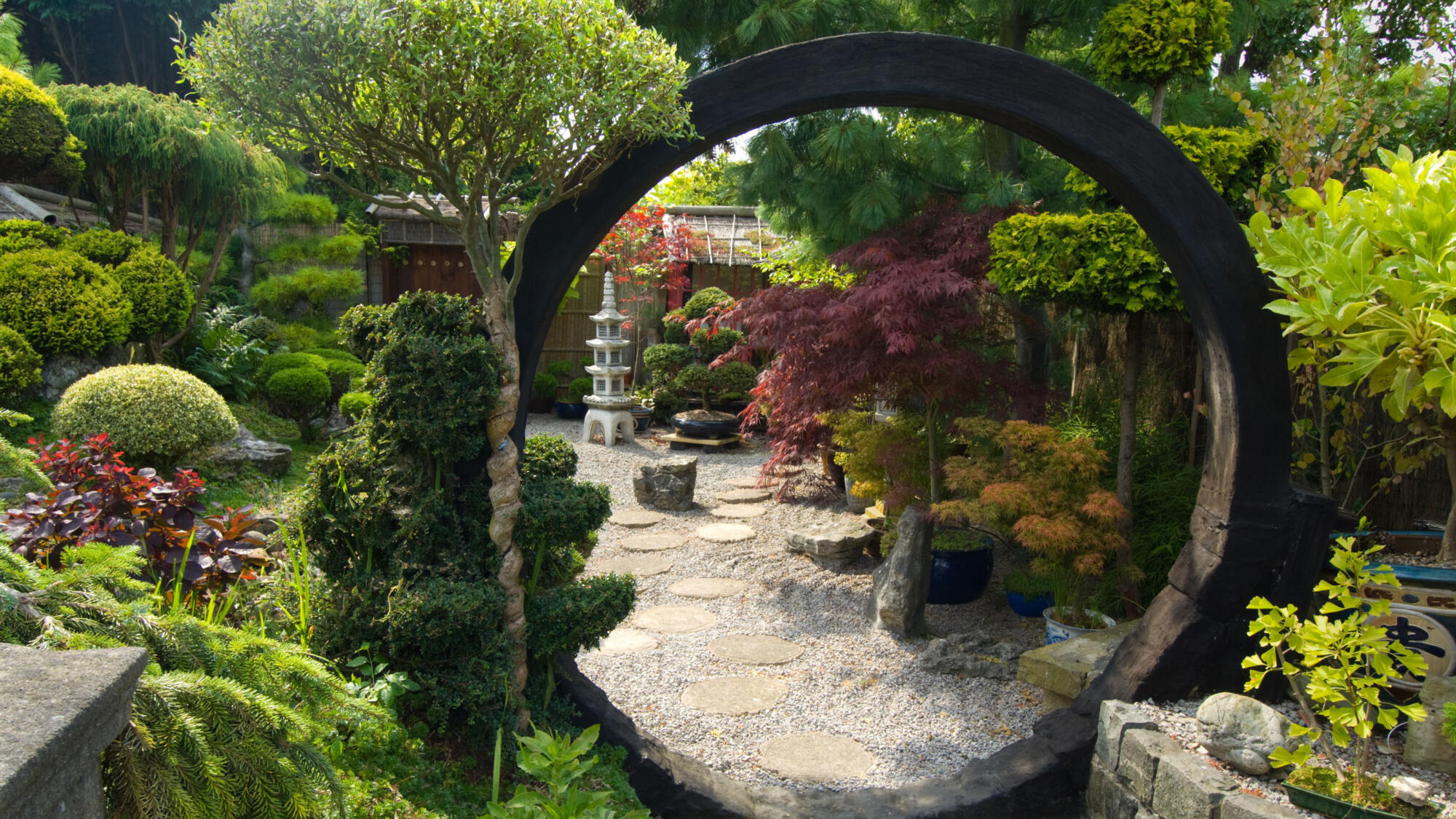 Japanese Zen garden with a circular path.