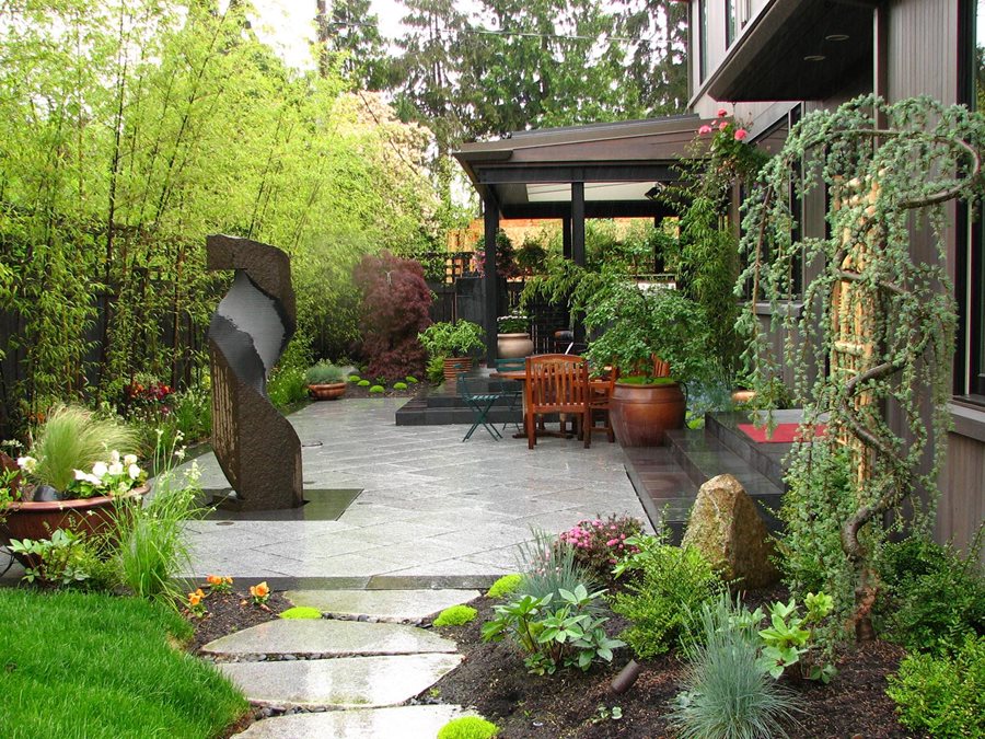 Creating a peaceful and tranquil Zen garden in your small backyard with a stone walkway and plants.