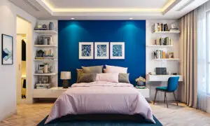 Blue and white is a popular combo for the bedroom. Photo by pinterest.com
