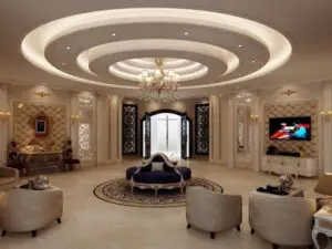 Curved shape false ceiling design for hall. (Photo by magicbricks.com)