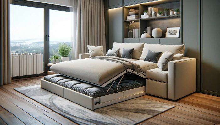 A multifunctional couch with a pull out bed, perfect for small spaces and expert recommendations.