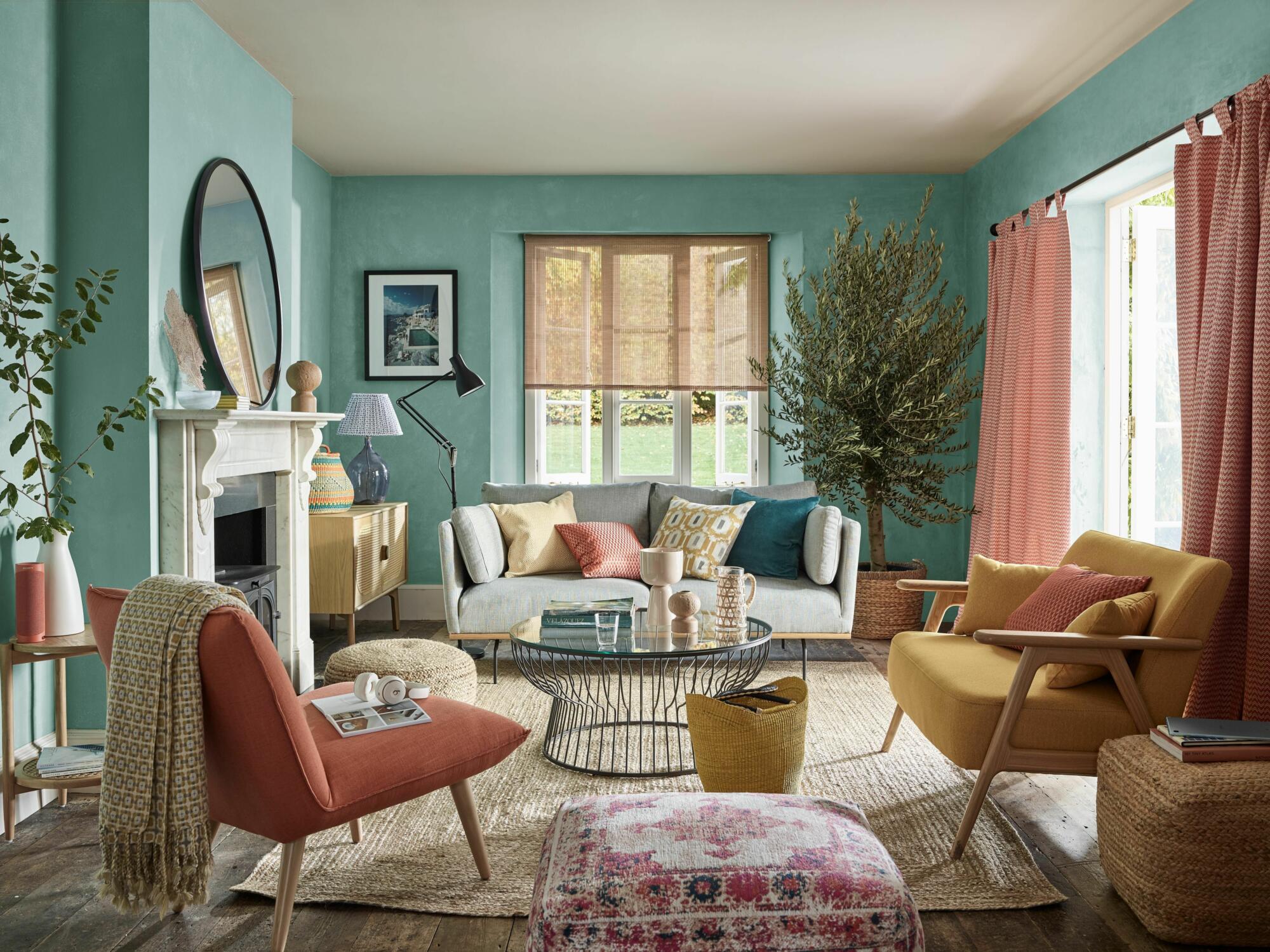 Colorful contemporary living room decor.