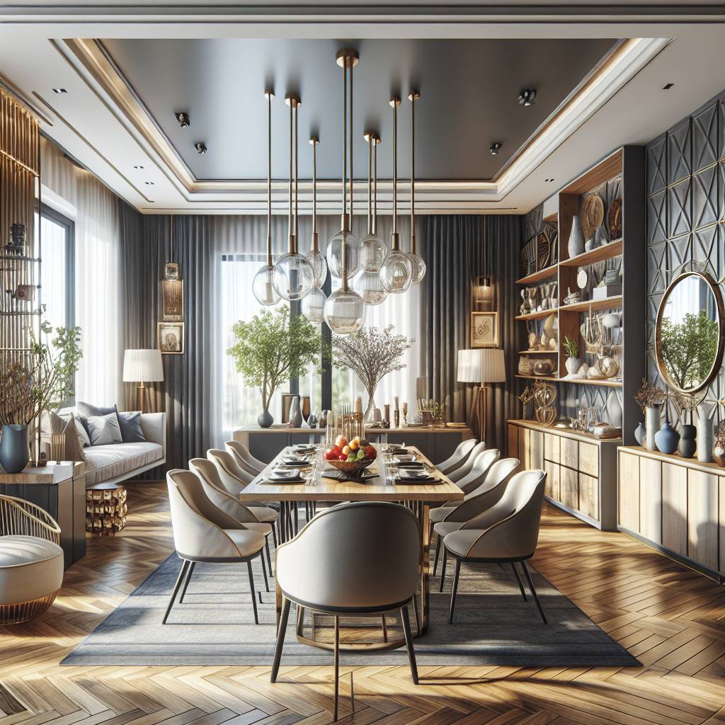 Elegant modern dining room interior design with natural light.