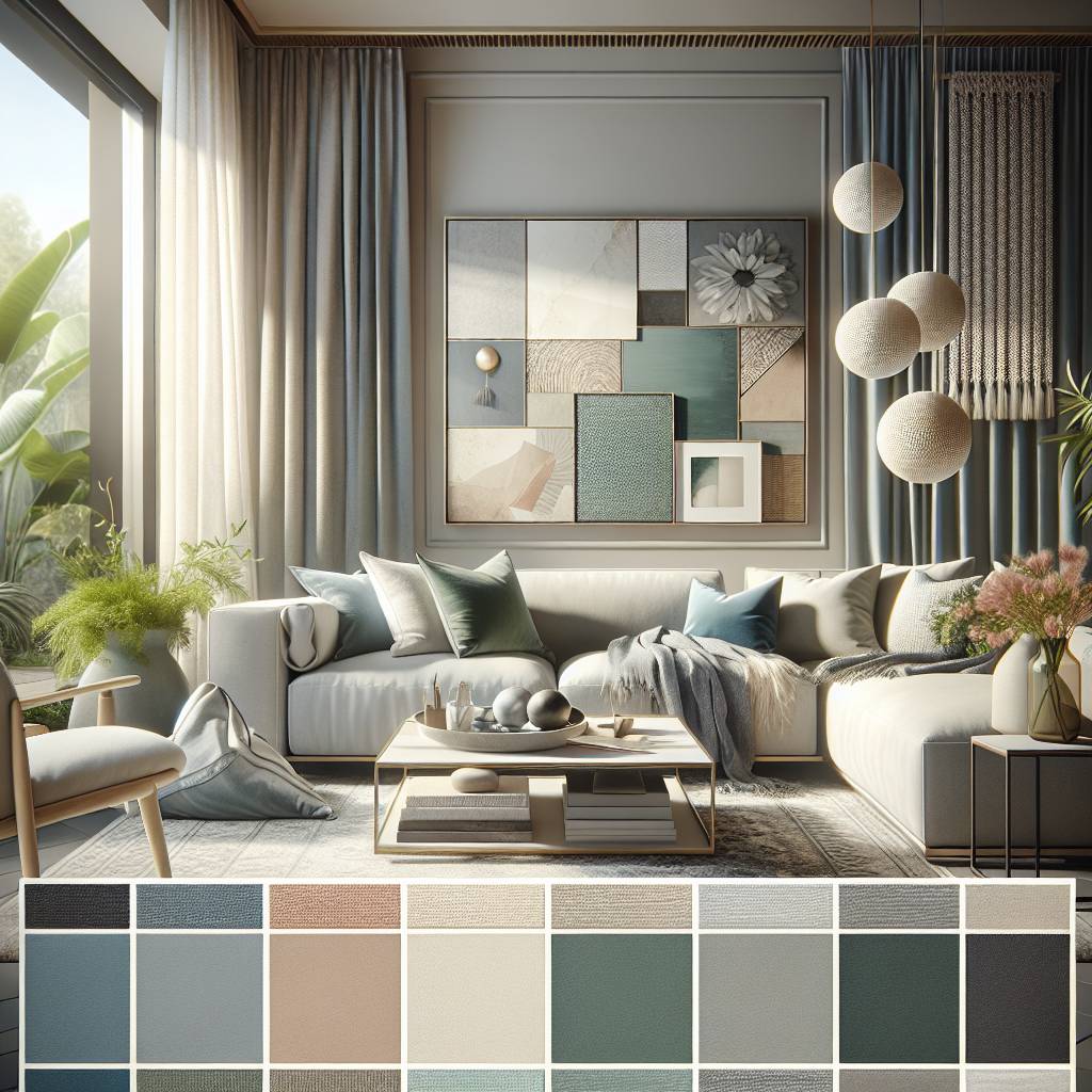 Modern living room interior with cohesive color palette.